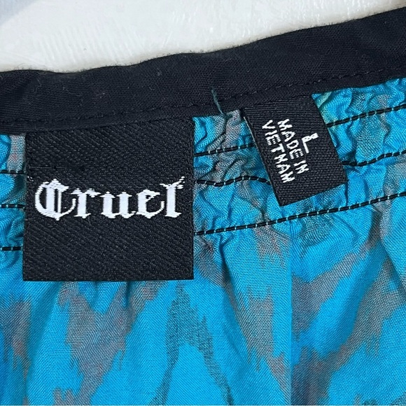 cruet Blue and Purple Puff 3/4 Sleeve Smocked Blouse Gathered Neckline and Waist - Picture 4 of 6